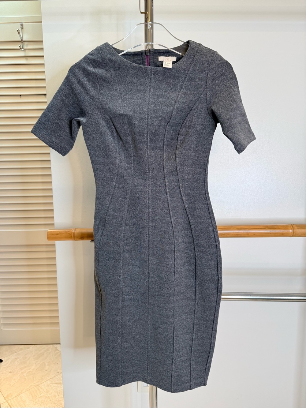 H&M Gray Bodycon Sheath Dress Pink Exposed Back Zipper Size 6